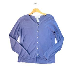 August Silk Lavender SZ L Pure Silk Cardigan Sweater Purple  Office Long Sleeve
